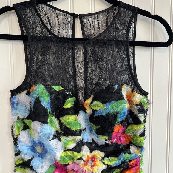 aidan mattox dress Women size 2 black floral Rouched Waist Lace - Picture 2 of 6